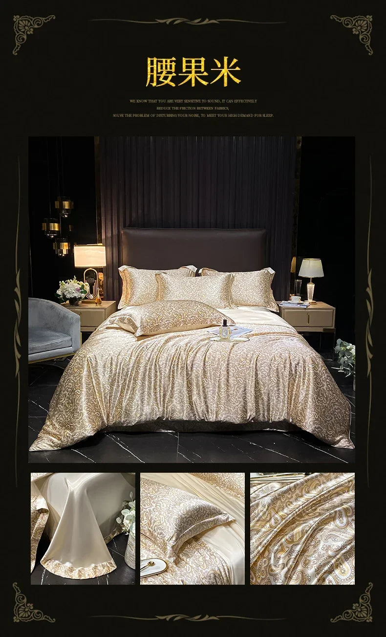 Luxury Palace Style Silk Bedding Set HighEnd Soft Silky Satin Quilt Cover Set Printed Queen King Duvet Cover Gift for Your Lover
