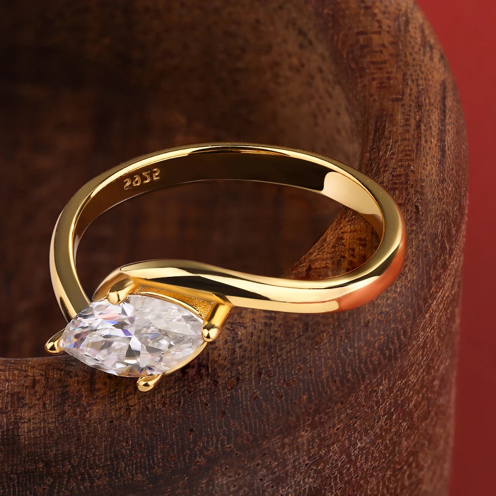 BXINY 1/2CT Marquise Moissanite Ring S925 Silver 18K Gold Plated for Women Men Solitaire Wedding Band Gift Fine Jewelry with GRA