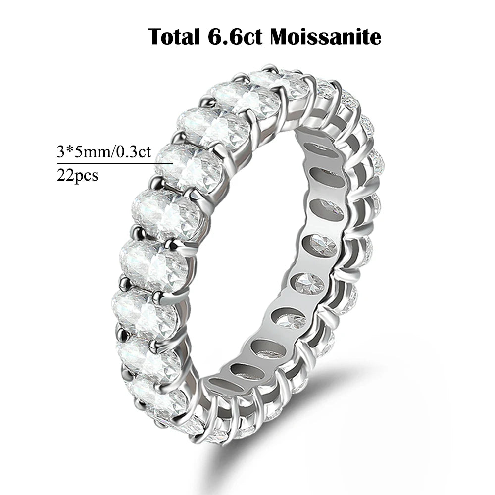 3*5mm Oval Cut Full Moissanite Eternity Ring for Women Men 925 Sterling Silver Lab Diamond Wedding Band with Certificate Jewelry