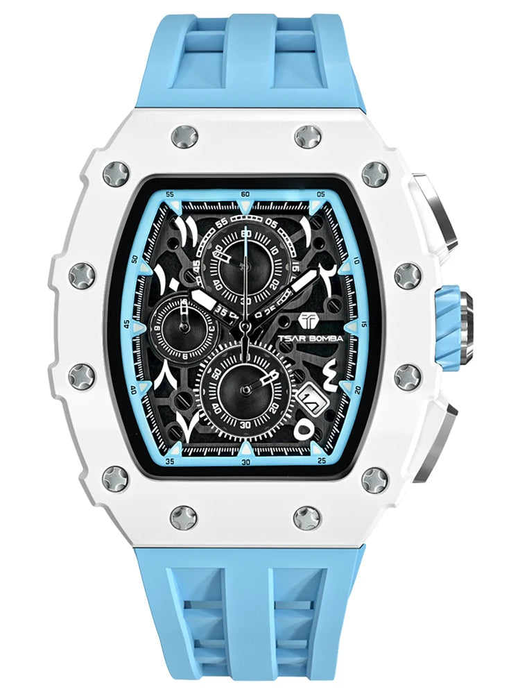 TSAR BOMBA 2025 New Mens Watch TB-8204QA Arabic numerals Dial Tonneau Wristwatch for Men Sapphire Mirror Waterproof Clcok