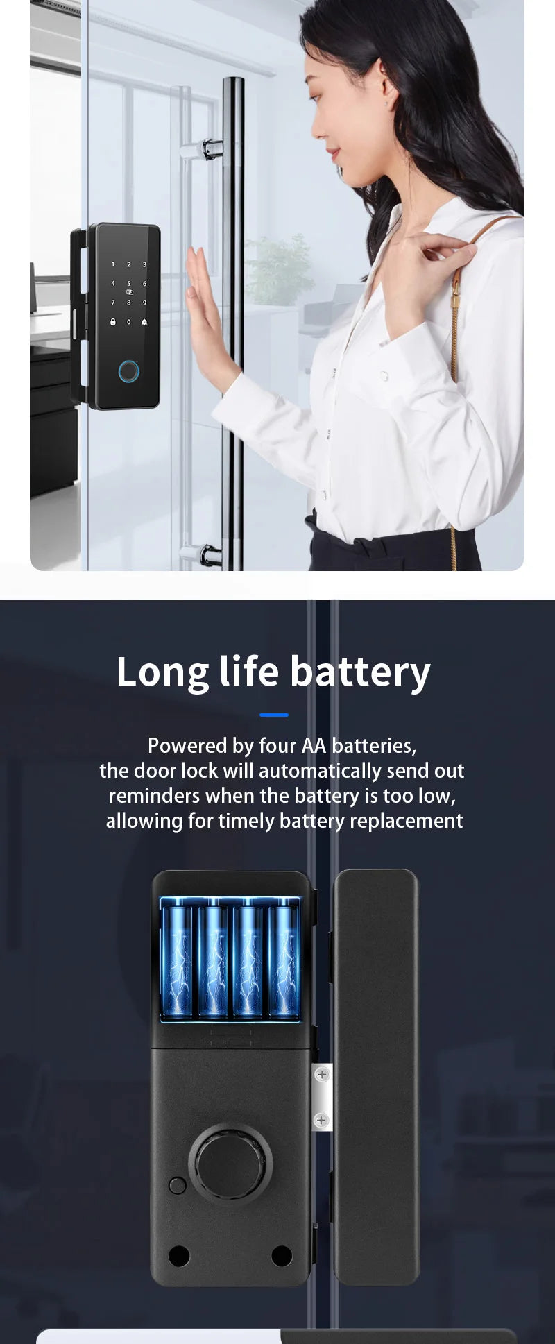 Glass Door Smart Lock TT-Lock Bluetooth Biometric Fingerprint Password Card Electronic Digital Lock office business departments