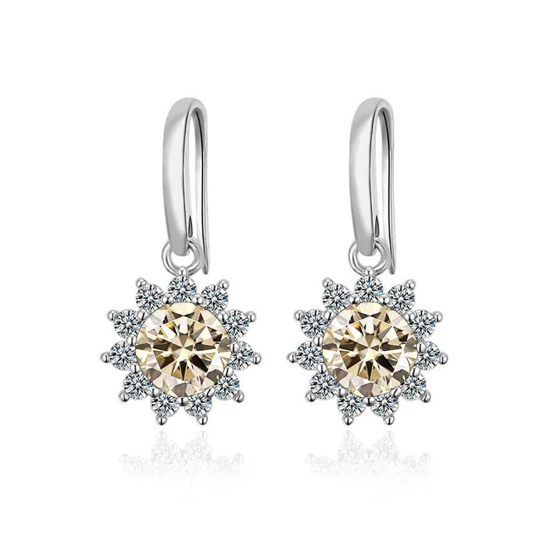JoyceJelly Women's Sterling Silver 925 Jewelry 1 Carat 2 Carat Moissanite Diamond Drop Earrings Sunflower Shaped Ear-drops Gifts