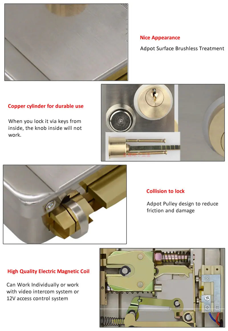 Electric Door Lock Anti-theft Double-headed Integrated Electronic Lock For 12V DC Access Control System Video Door Phone System