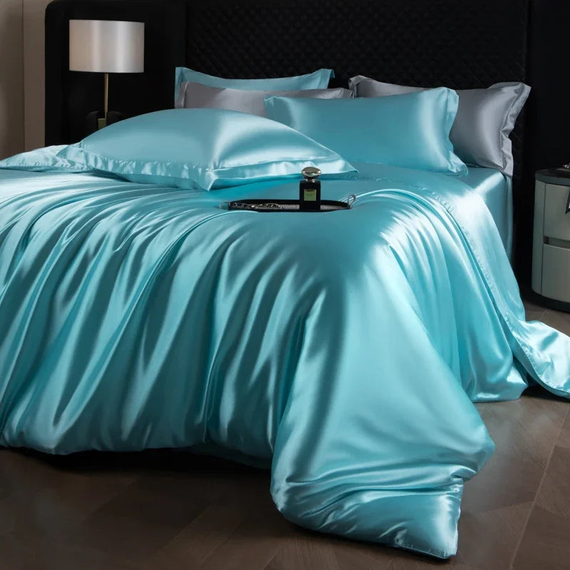 Luxury Bedding Set Single Double Queen King Size Solid Color Quilt Cover High-End Soft Silky Satin Duvet Cover Set