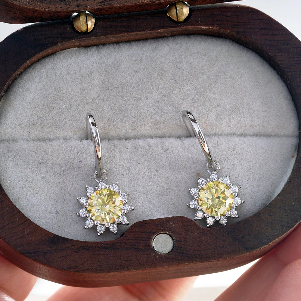 JoyceJelly Women's Sterling Silver 925 Jewelry 1 Carat 2 Carat Moissanite Diamond Drop Earrings Sunflower Shaped Ear-drops Gifts