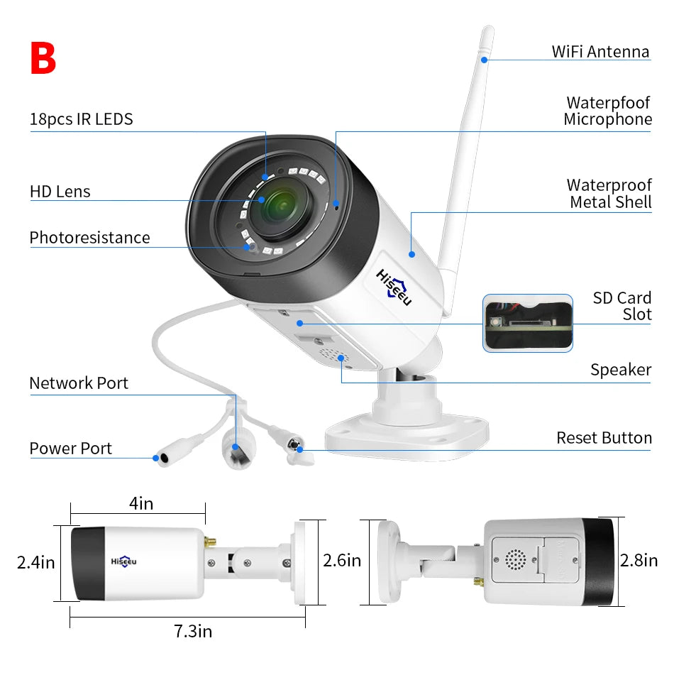 Hiseeu 1536P Wireless IP Camera 3.6mm Lens Waterproof Security WiFi Camera for Hiseeu Wireless CCTV System Kits IP Pro APP View