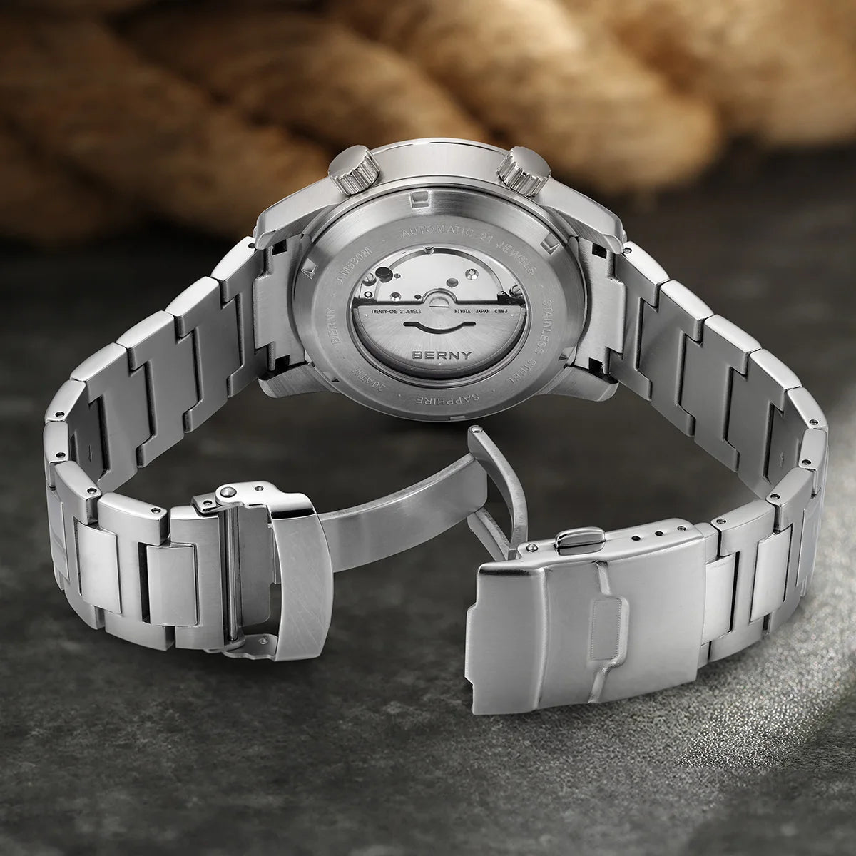 BERNY Automatic Diver Men Watch 200M Waterproof Miyota 8215 Sappire AR Coated Silicone Sports Swim Wristwatch Men's Diver Watch