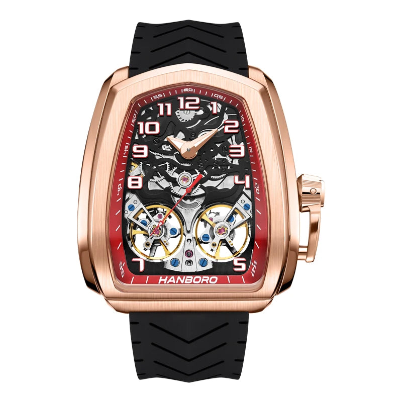 HANBORO fully automatic mechanical men's watch hollowed out wristwatch trend waterproof luminous watch