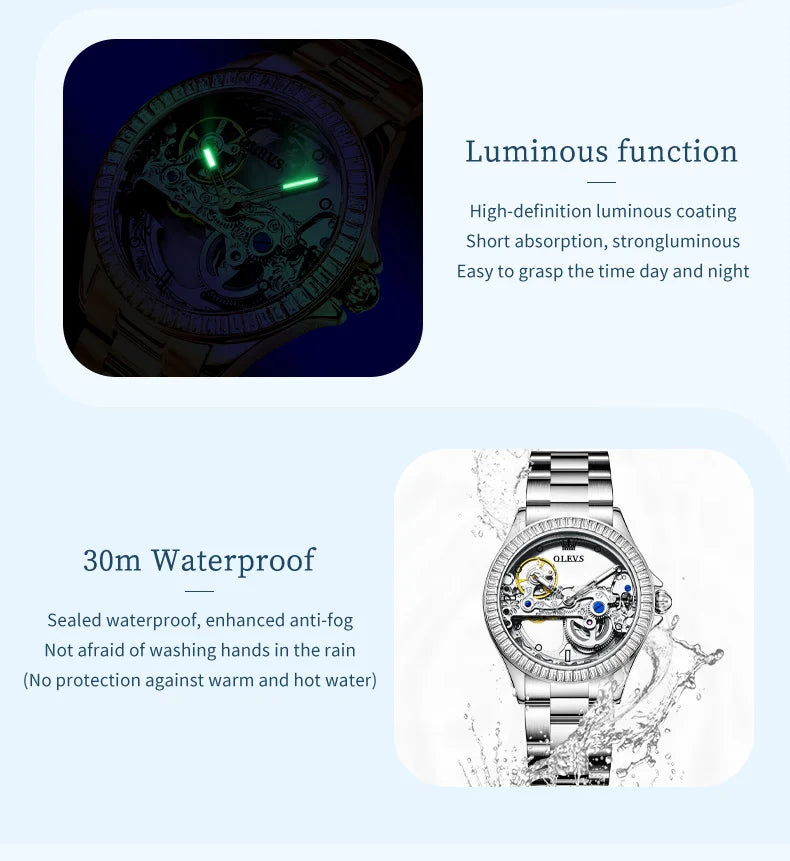 OLEVS 6699 Fully Hollow Women Mechanical Watch Luxury Flywheel Diamond bezel Brand Top Watch Women Automatic Watch Reloj Mujer