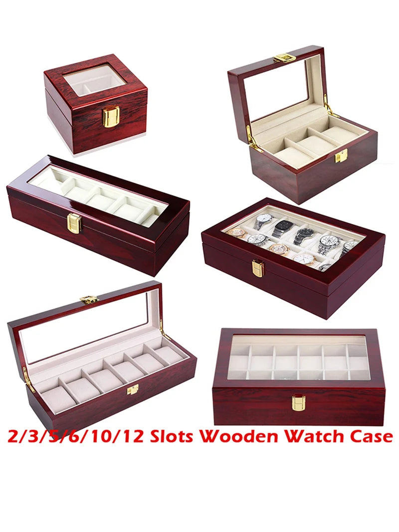Luxury Wooden Watch Box 1/2/3/5/6/10/12 Grids Watch Organizers 6 Slots Wood Holder Boxes for Men Women  Watches Jewelry Display