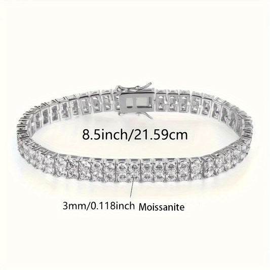 925 Sterling Silver 3mm Double Layer 106pcs 0.2ct Lab Moissanite Tennis Bracelet, D Color VVS1 Round Cut Moissanite Tennis Bracelet, for Halloween, Christmas, Anniversary, all kinds of festivals, special occasions, boutique g