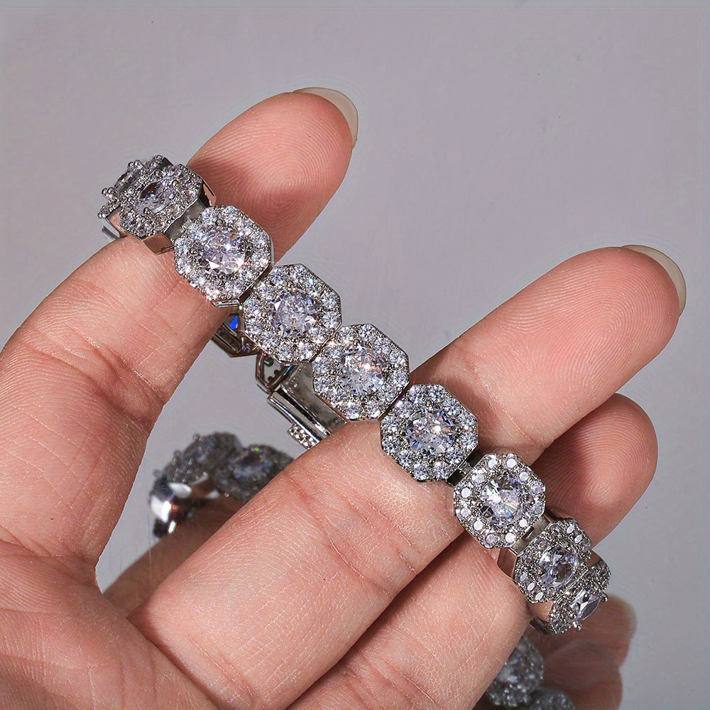 LYEE CYEE Men'S Hip Hop Style Sugar Cube Bracelet - Elegant Copper Band with Sparkling Synthetic Cubic Synthetic Zircon, Versatile Fashion Accessory for Casual or Party Wear, Hip Hop Bracelet