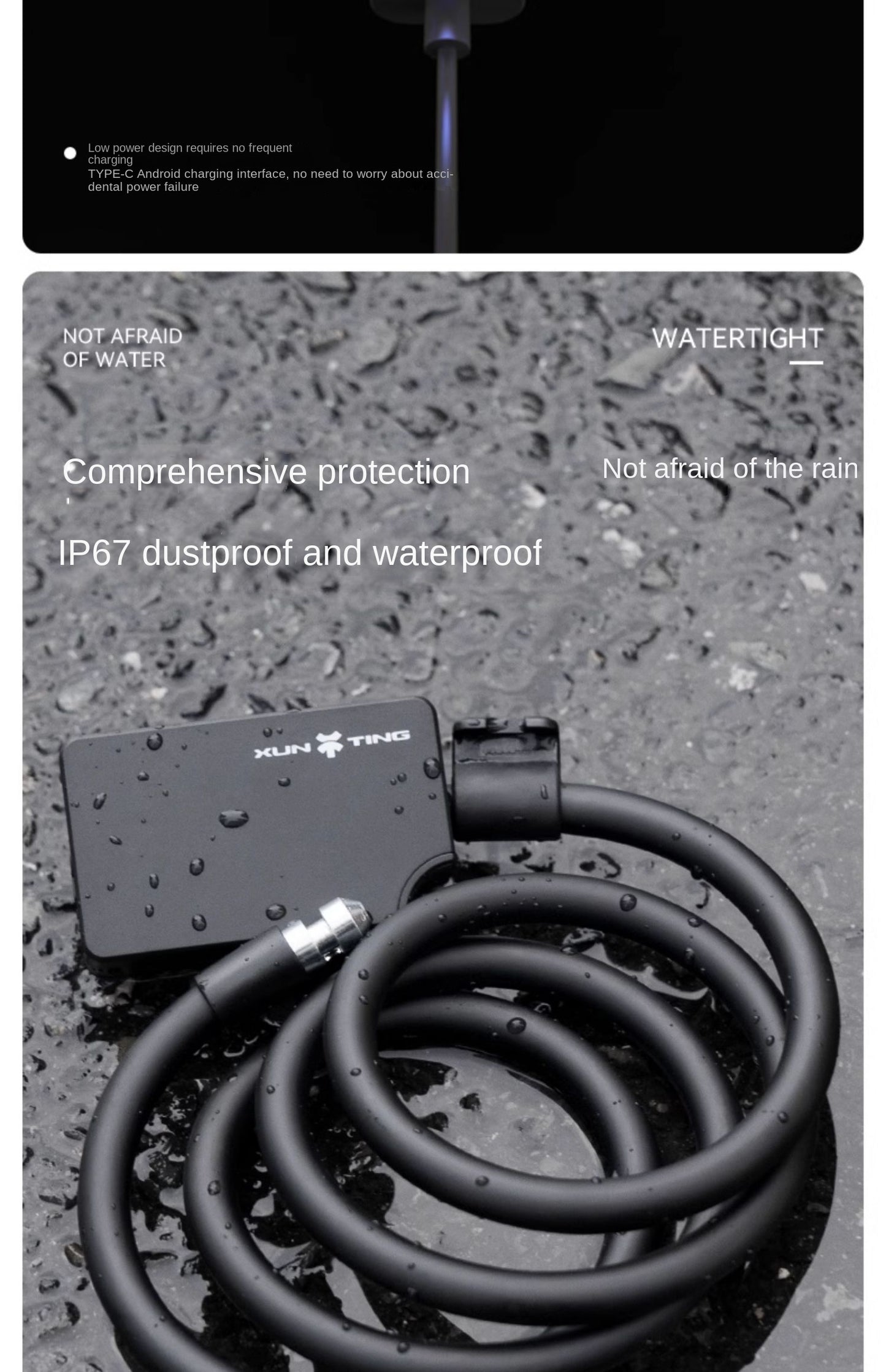 XUNTING Smart Fingerprint Bike Lock, App Control Keyless 10mm Steel Cable Anti-Theft Security for Bicycle Motorcycle E-Bike IP67
