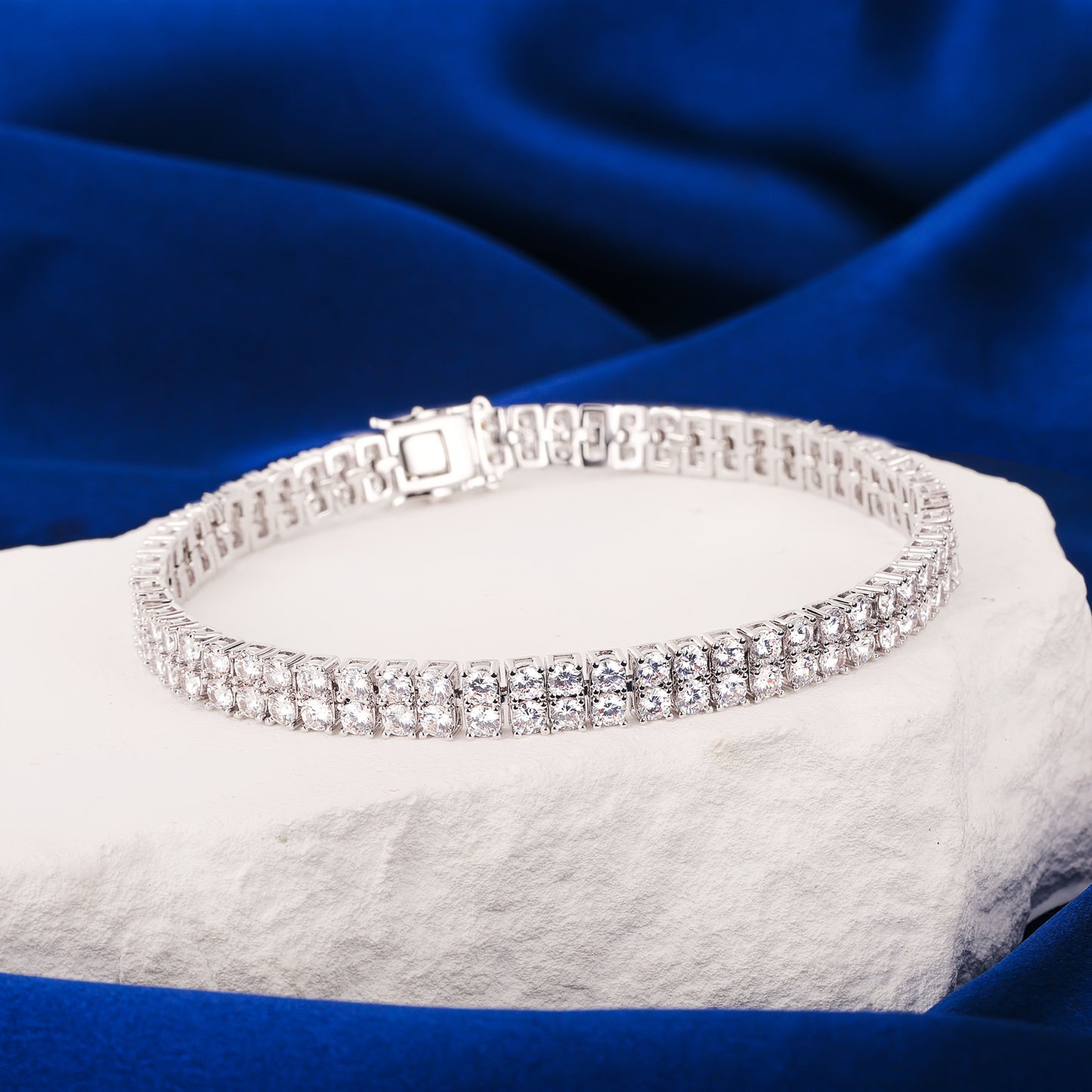 925 Sterling Silver 3mm Double Layer 106pcs 0.2ct Lab Moissanite Tennis Bracelet, D Color VVS1 Round Cut Moissanite Tennis Bracelet, for Halloween, Christmas, Anniversary, all kinds of festivals, special occasions, boutique g