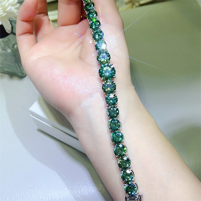 Green Moissanite 5-carat tennis bracelet, the new large carat exaggerated Moissanite bracelet, suitable for daily wear, but also for parties, dates, anniversaries, birthday gifts., Date Night Accessory, Party Jewelry, Bold Je