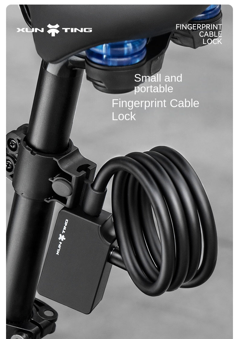 XUNTING Smart Fingerprint Bike Lock, App Control Keyless 10mm Steel Cable Anti-Theft Security for Bicycle Motorcycle E-Bike IP67