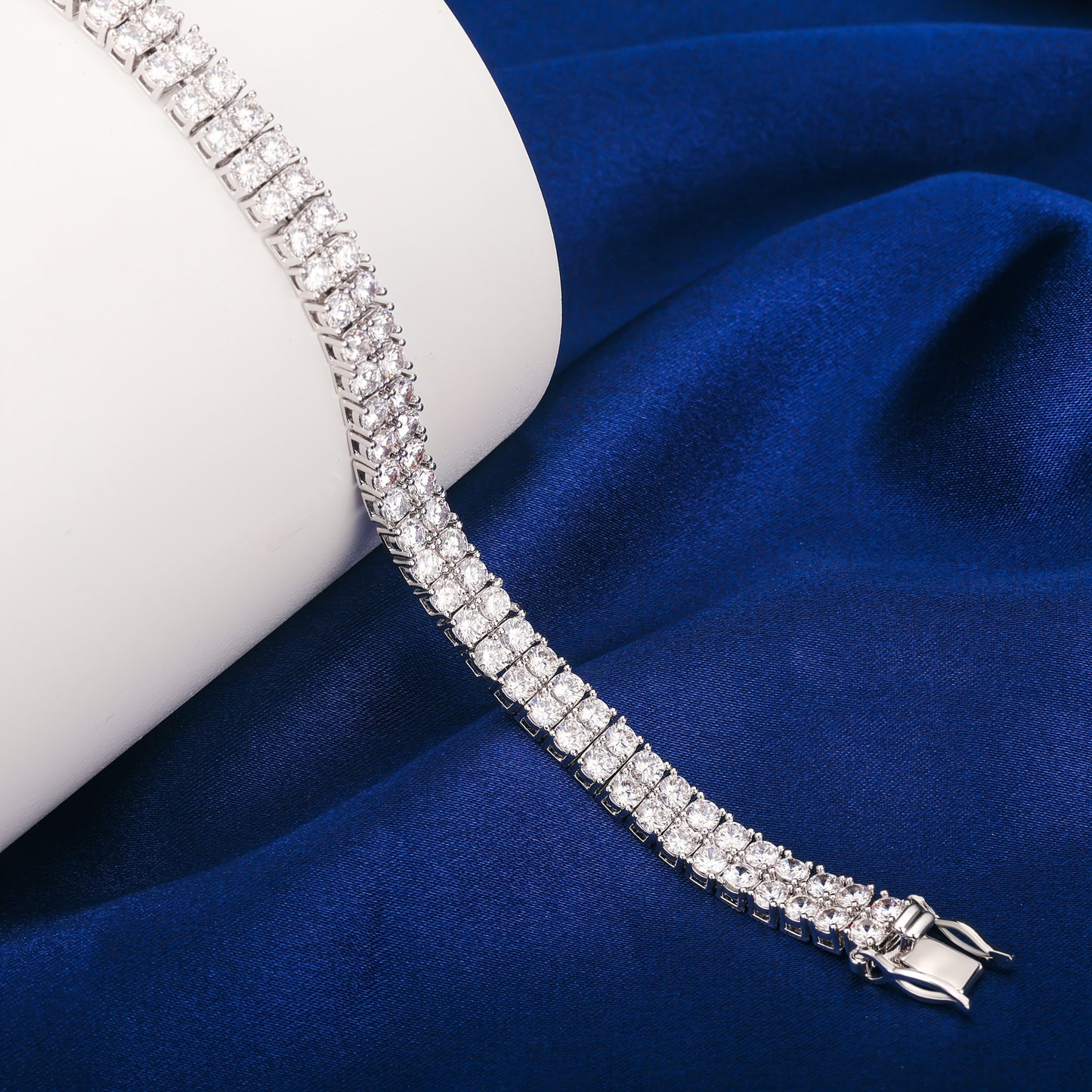 925 Sterling Silver 3mm Double Layer 106pcs 0.2ct Lab Moissanite Tennis Bracelet, D Color VVS1 Round Cut Moissanite Tennis Bracelet, for Halloween, Christmas, Anniversary, all kinds of festivals, special occasions, boutique g