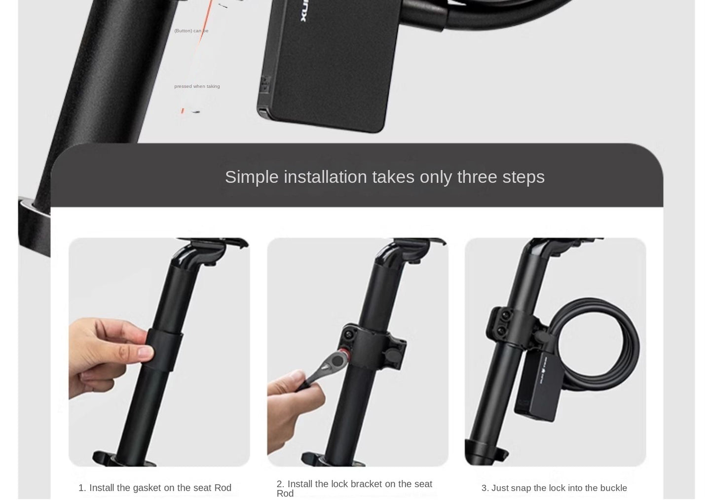 XUNTING Smart Fingerprint Bike Lock, App Control Keyless 10mm Steel Cable Anti-Theft Security for Bicycle Motorcycle E-Bike IP67