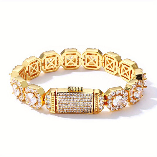 LYEE CYEE Men'S Hip Hop Style Sugar Cube Bracelet - Elegant Copper Band with Sparkling Synthetic Cubic Synthetic Zircon, Versatile Fashion Accessory for Casual or Party Wear, Hip Hop Bracelet